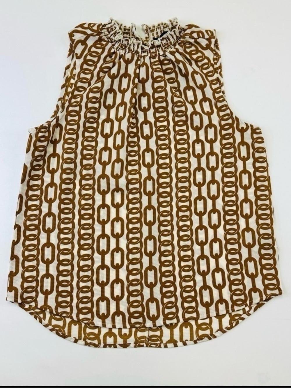 Harve Bernard print sleeveless womens top NWT goldy brown White Chain Print Med